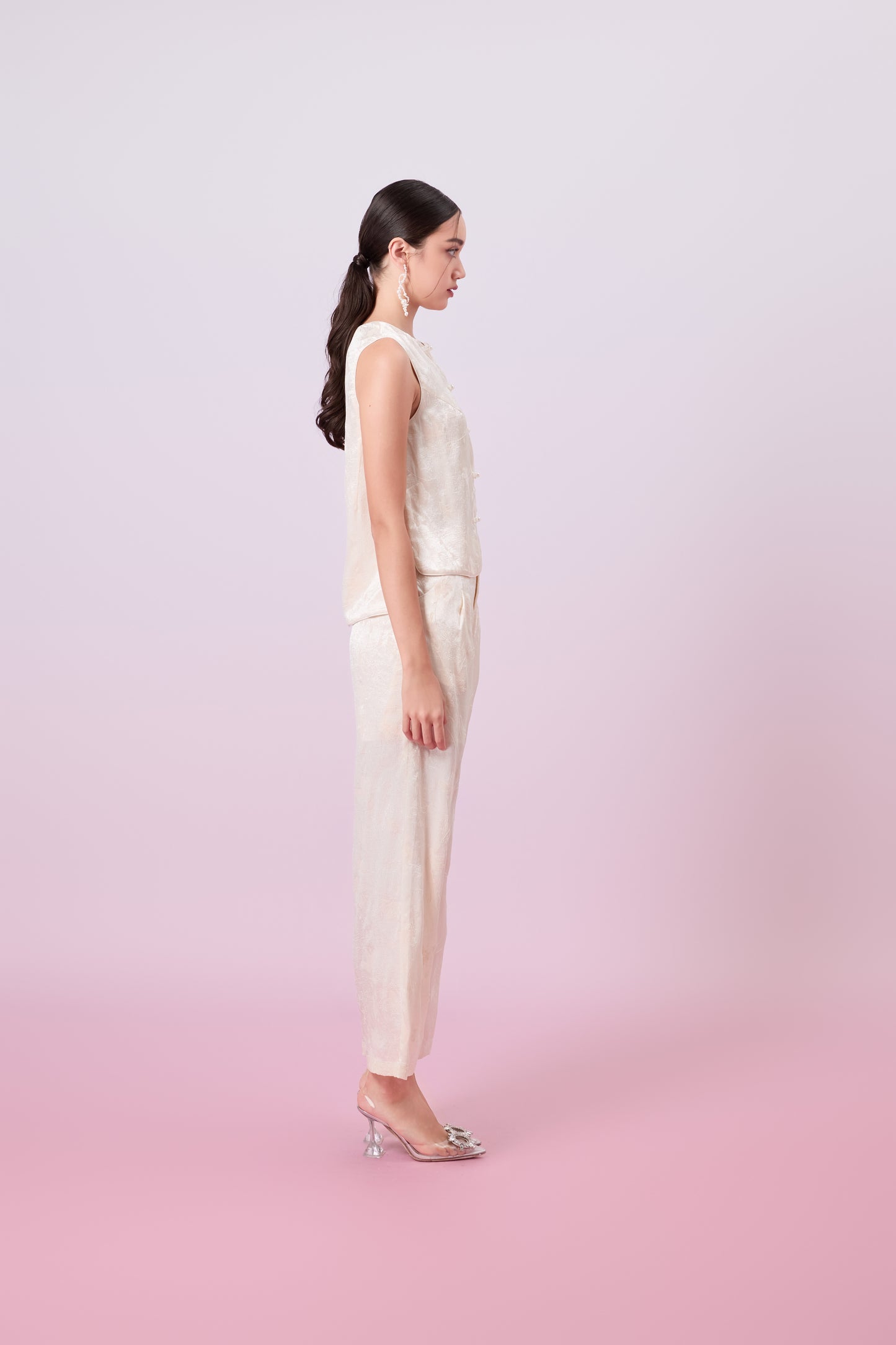 Jacquella Cream Modern Chinese Vest Top