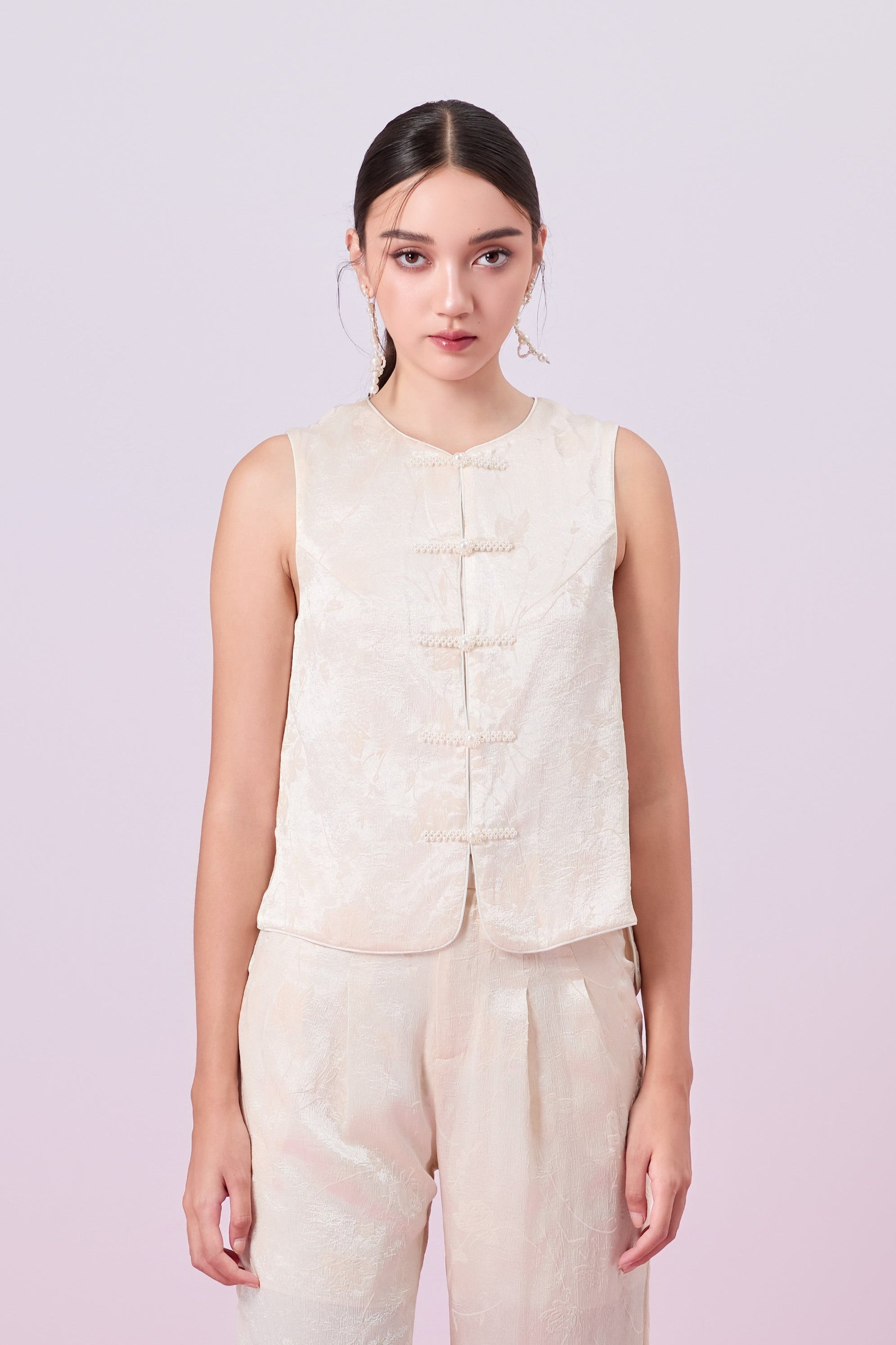 Jacquella Cream Modern Chinese Vest Top
