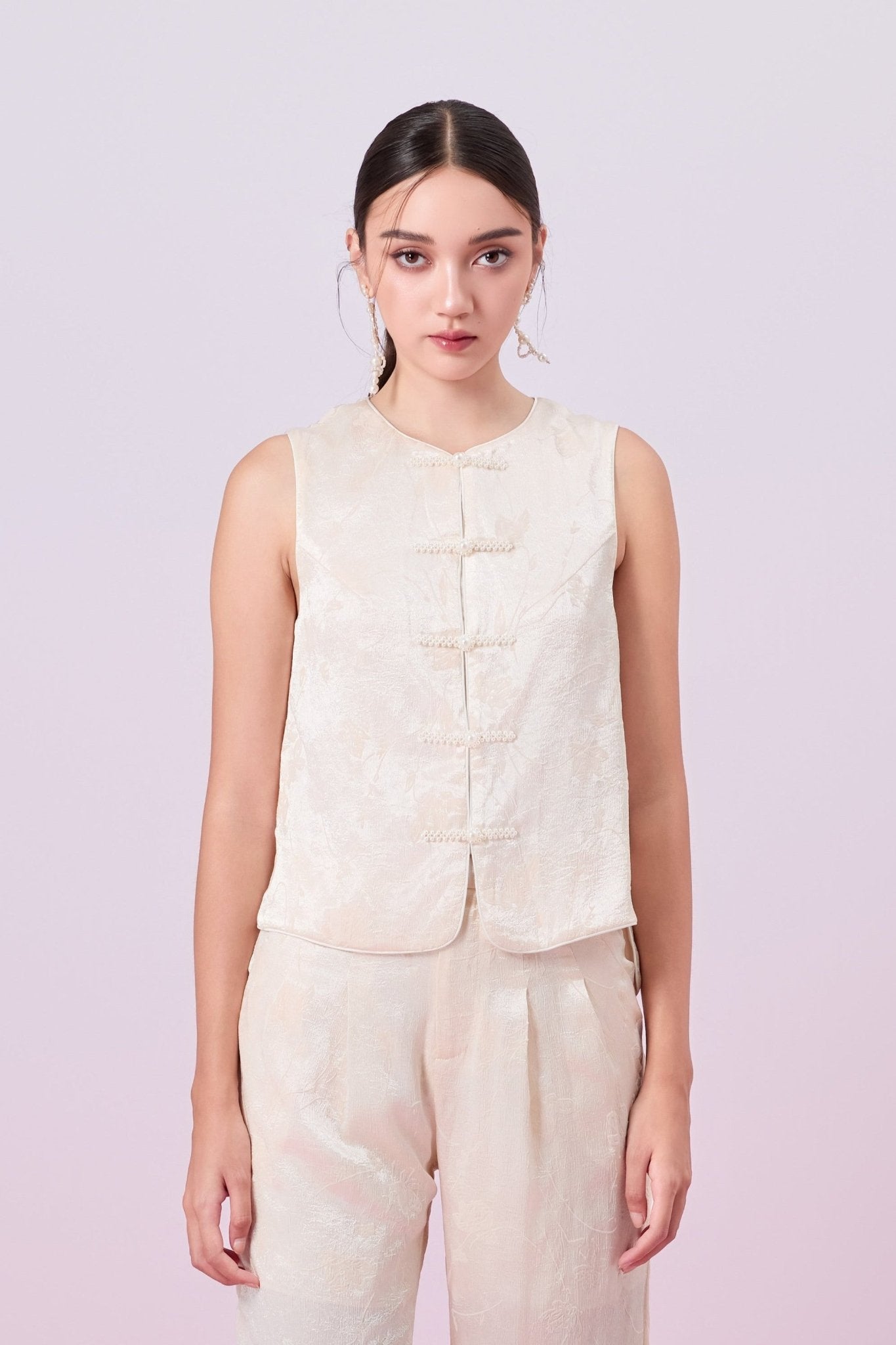 Jacquella Cream Modern Chinese Vest Top - Nimisski