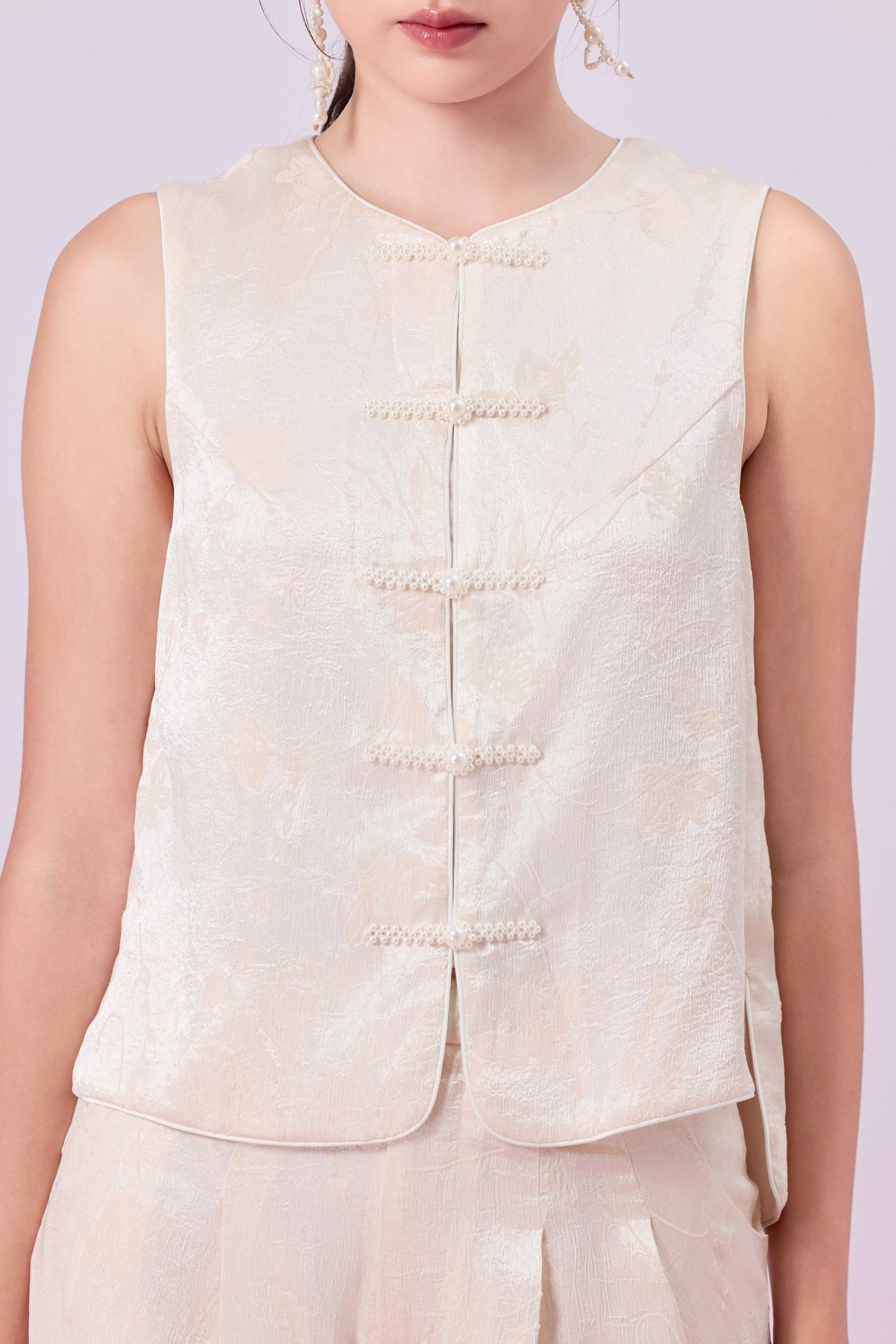 Jacquella Cream Modern Chinese Vest Top