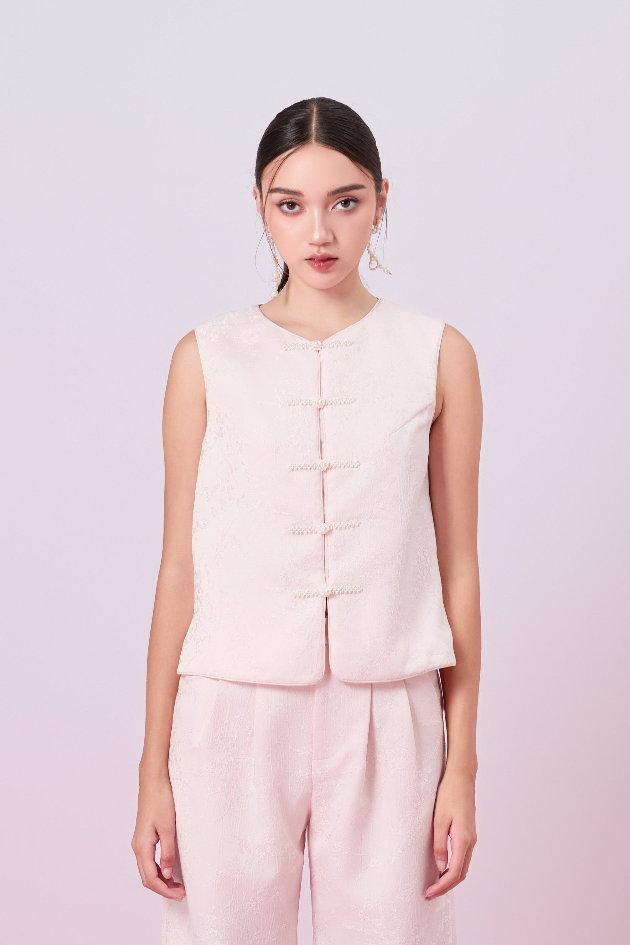 Jacquella Pink Modern Chinese Vest Top
