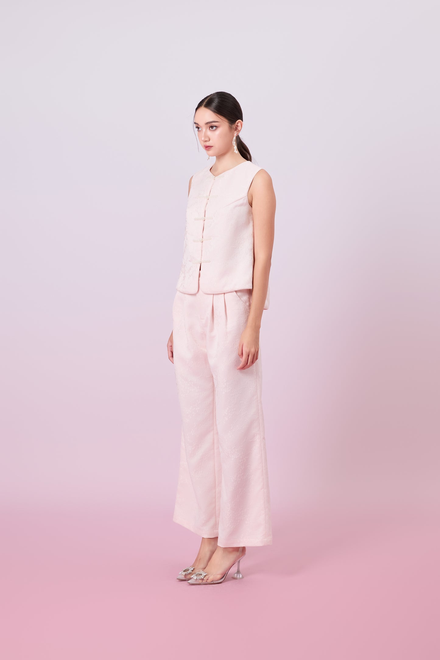 Jacquella Pink Modern Chinese Vest Top