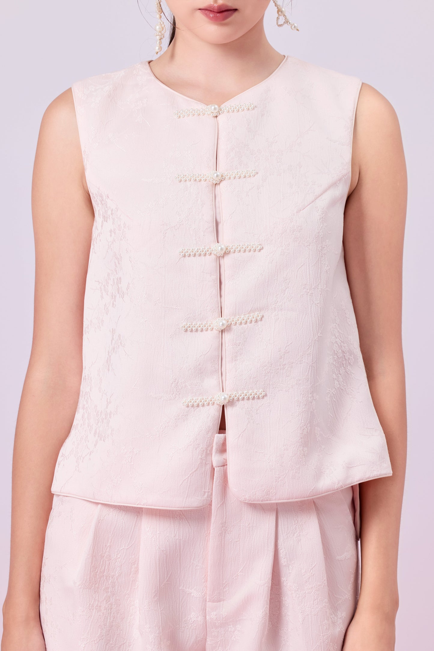 Jacquella Pink Modern Chinese Vest Top