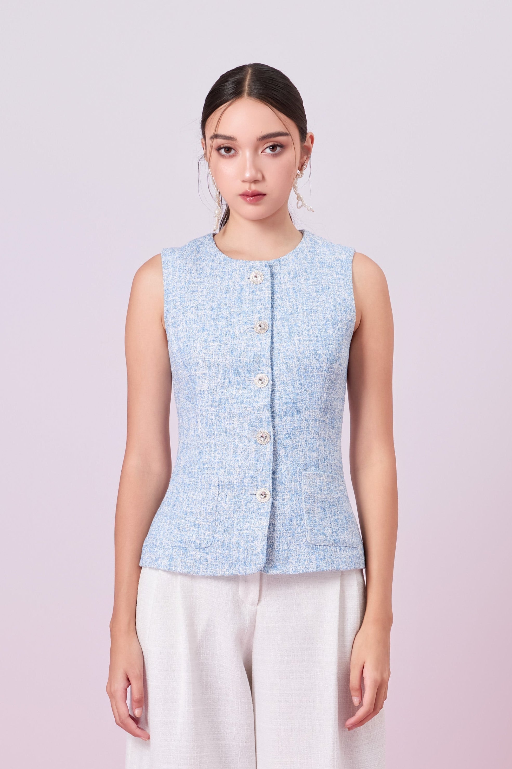 Jaquelyn Blue Tweed Sleeveless Top