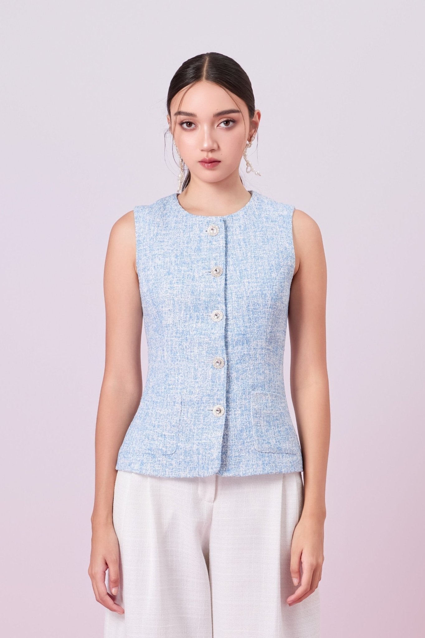 Jaquelyn Blue Tweed Sleeveless Top - Nimisski