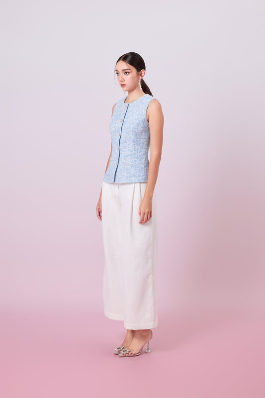 Jaquelyn Blue Tweed Sleeveless Top