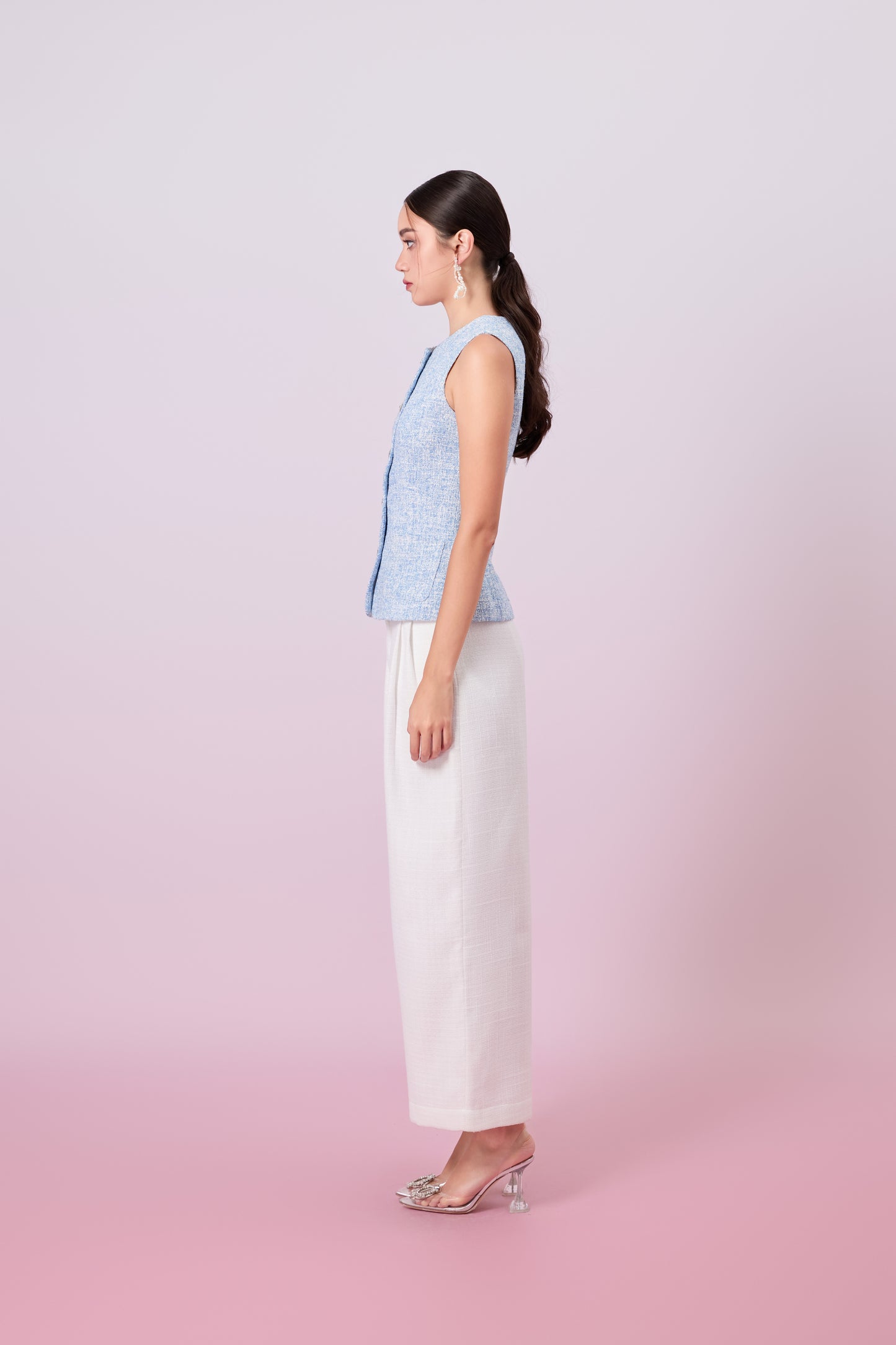 Jaquelyn Blue Tweed Sleeveless Top