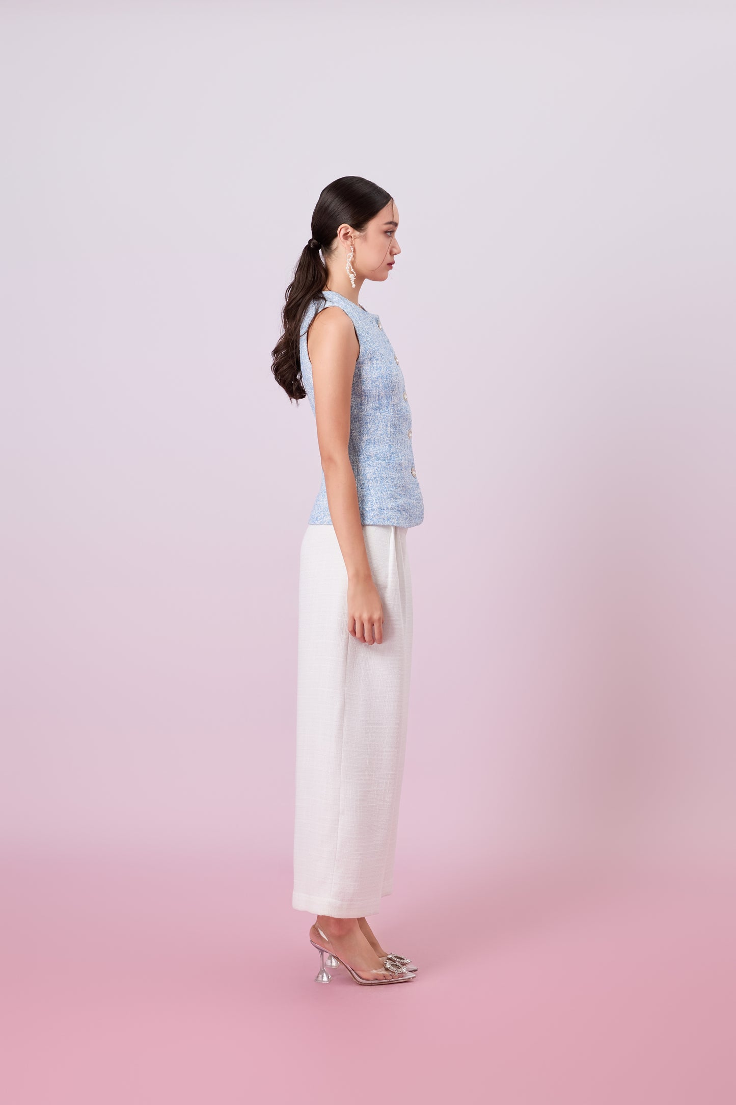 Jaquelyn Blue Tweed Sleeveless Top