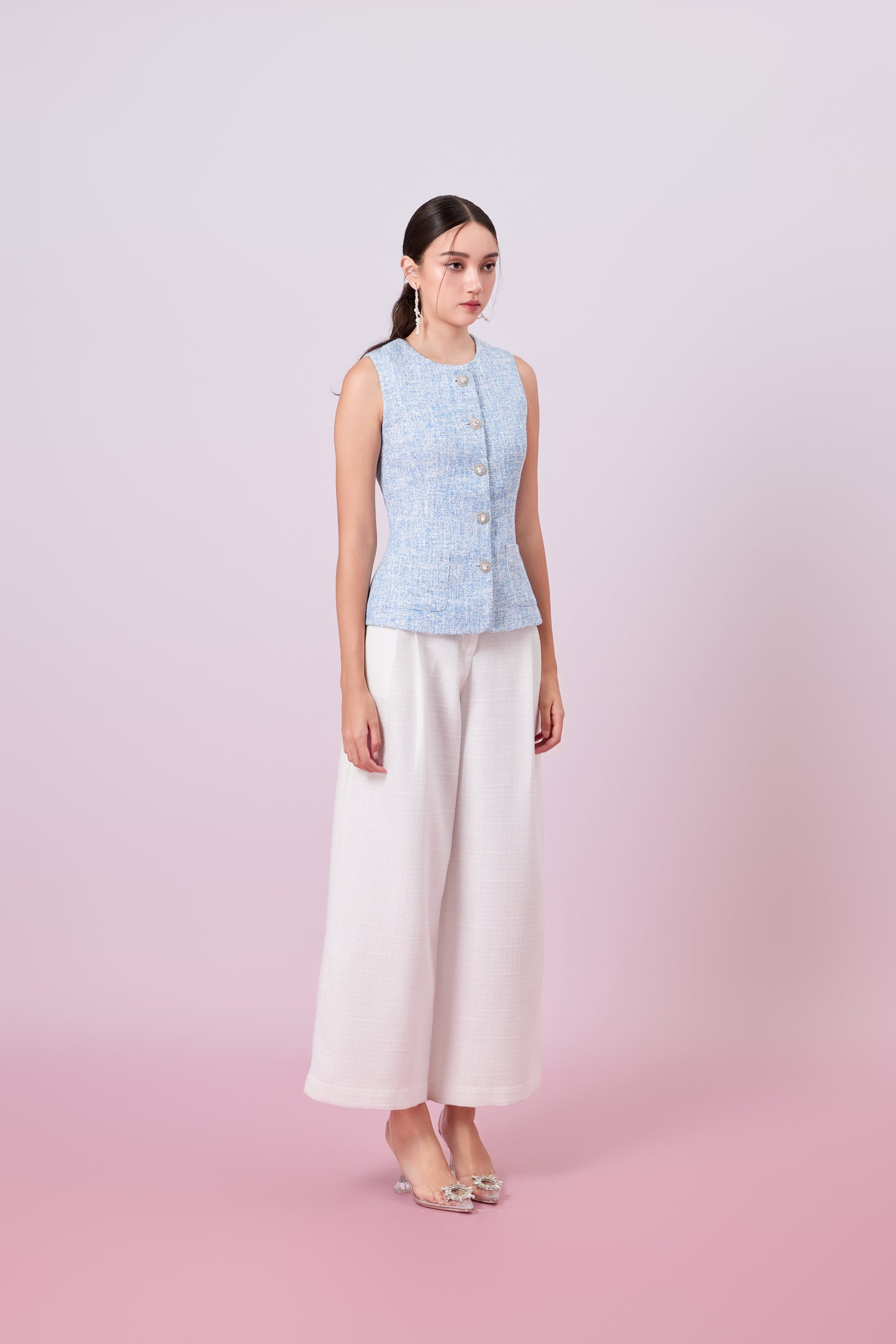 Jaquelyn Blue Tweed Sleeveless Top
