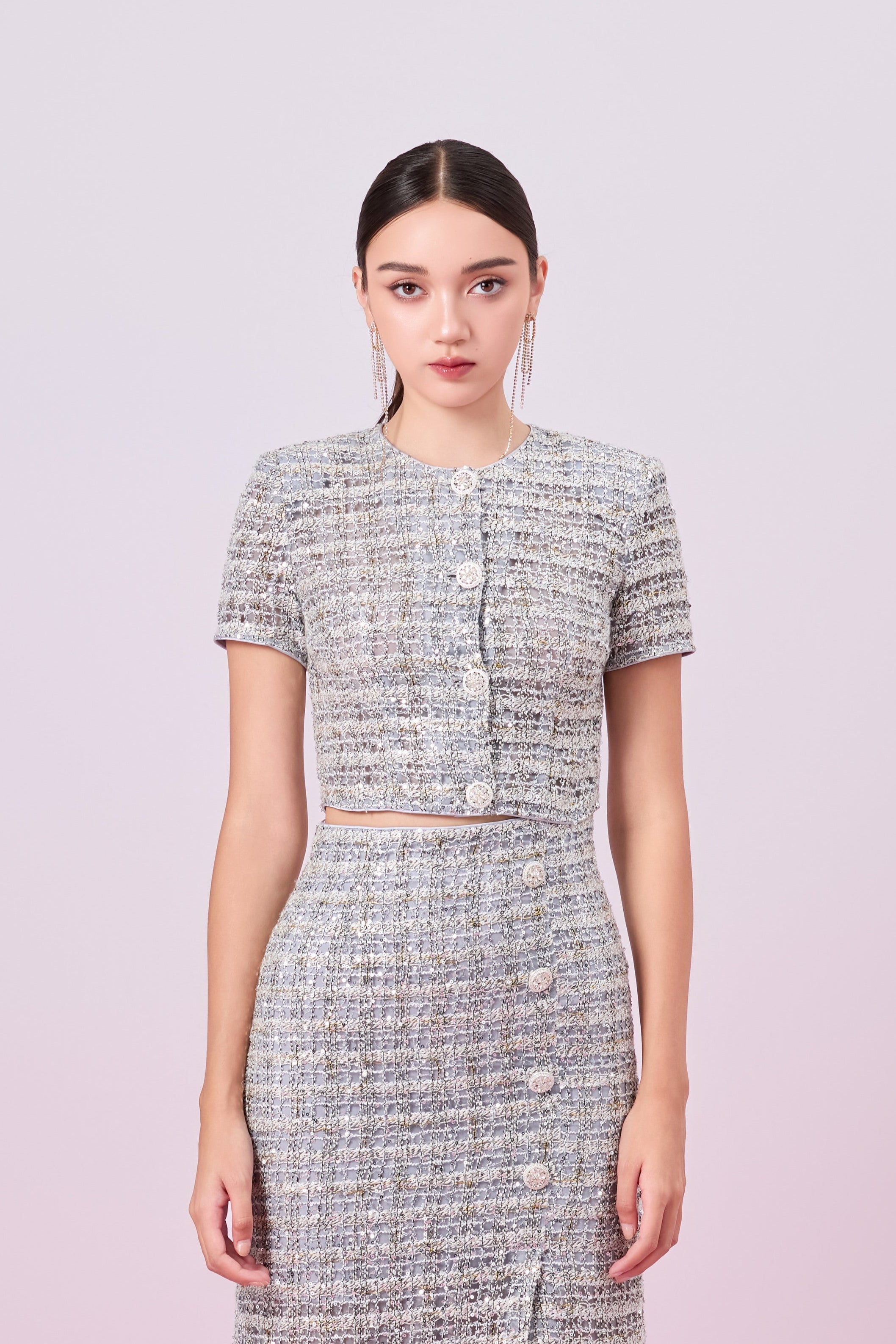 Jaklyn Silver Sequins Top