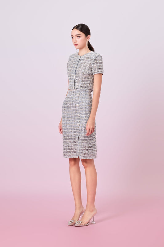 Jaklyn Silver Sequins Pencil Skirt - Nimisski