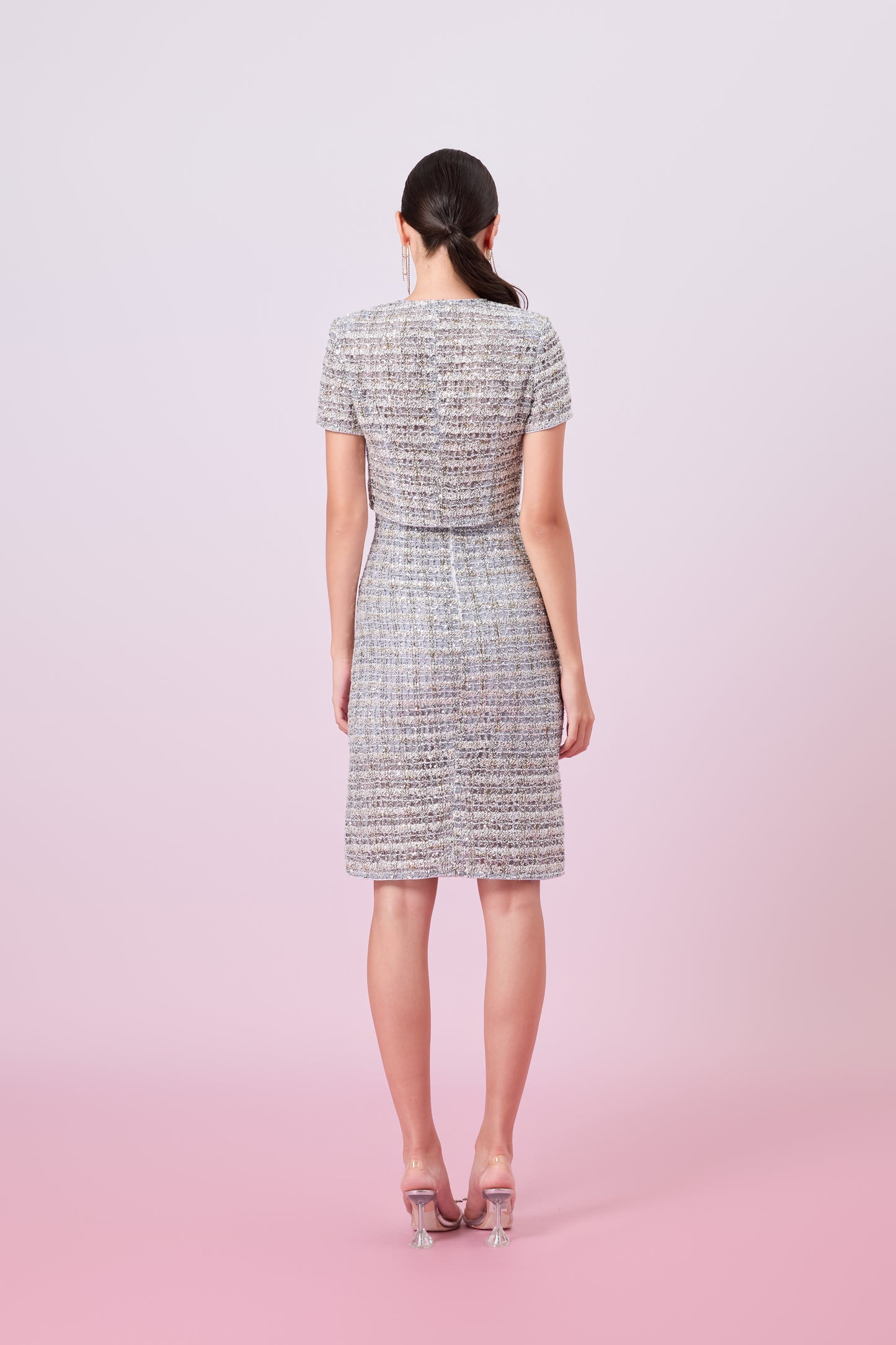 Jaklyn Silver Sequins Pencil Skirt