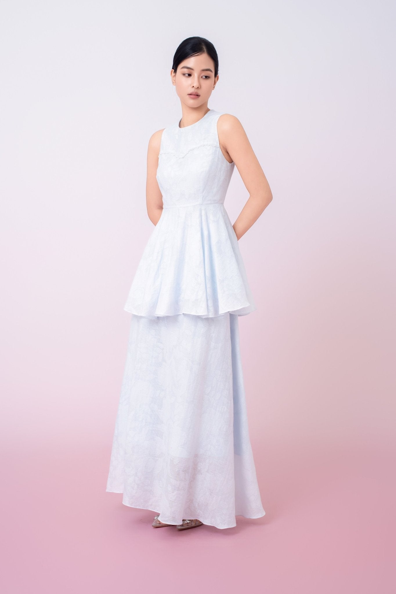 Khloe Blue Jacquard Long Skirt - Nimisski