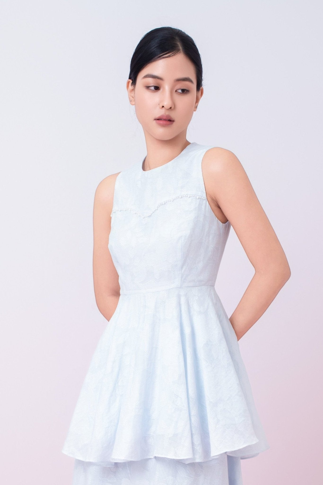 Khloe Blue Jacquard Peplum Top - Nimisski