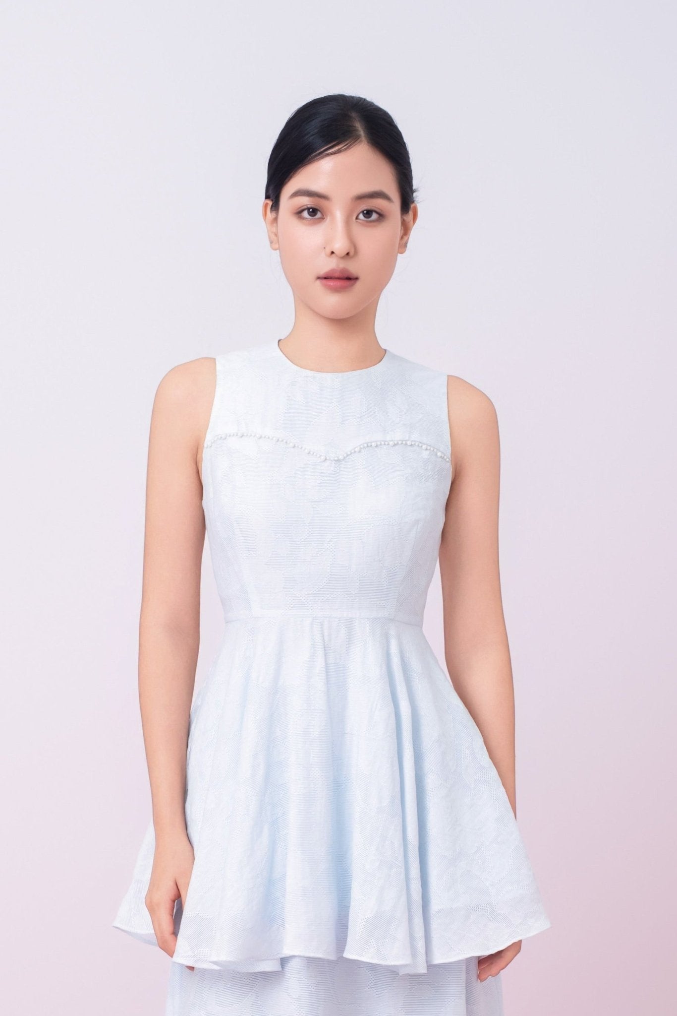 Khloe Blue Jacquard Peplum Top - Nimisski