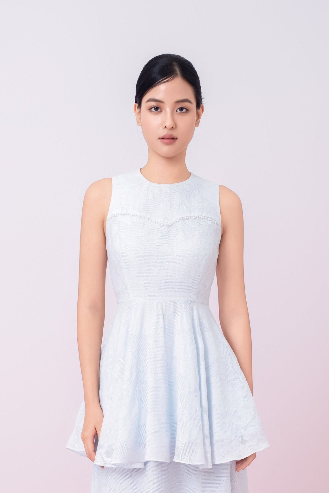 Khloe Blue Jacquard Peplum Top - Nimisski