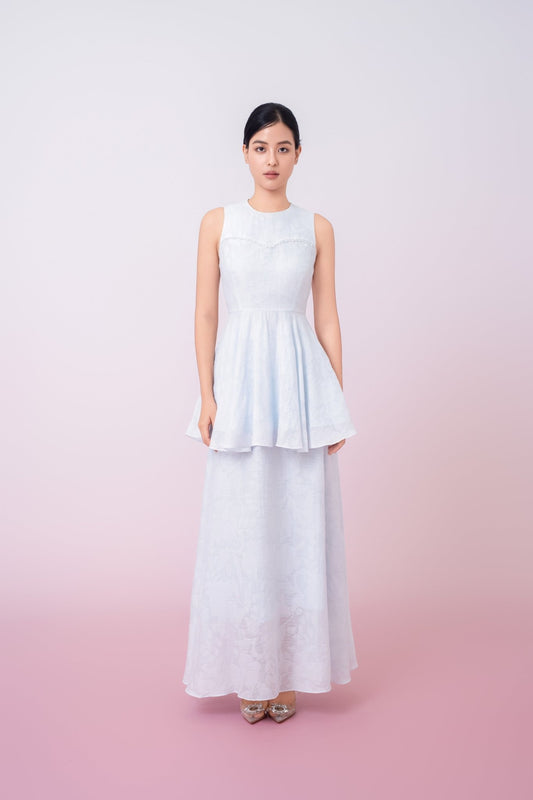 Khloe Blue Jacquard Peplum Top - Nimisski