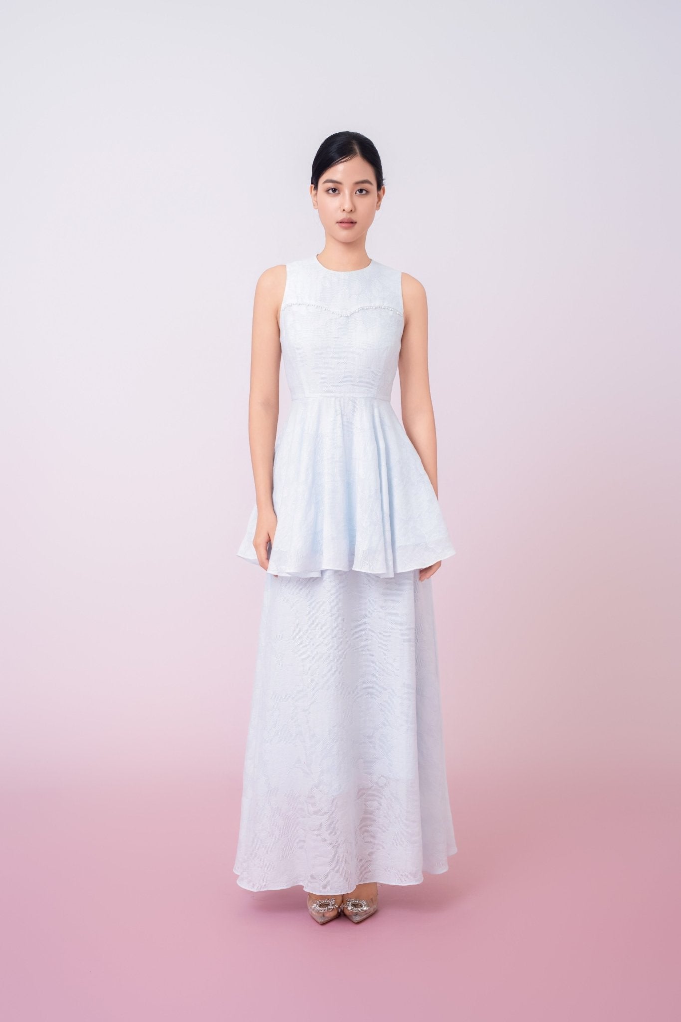 Khloe Blue Jacquard Long Skirt - Nimisski