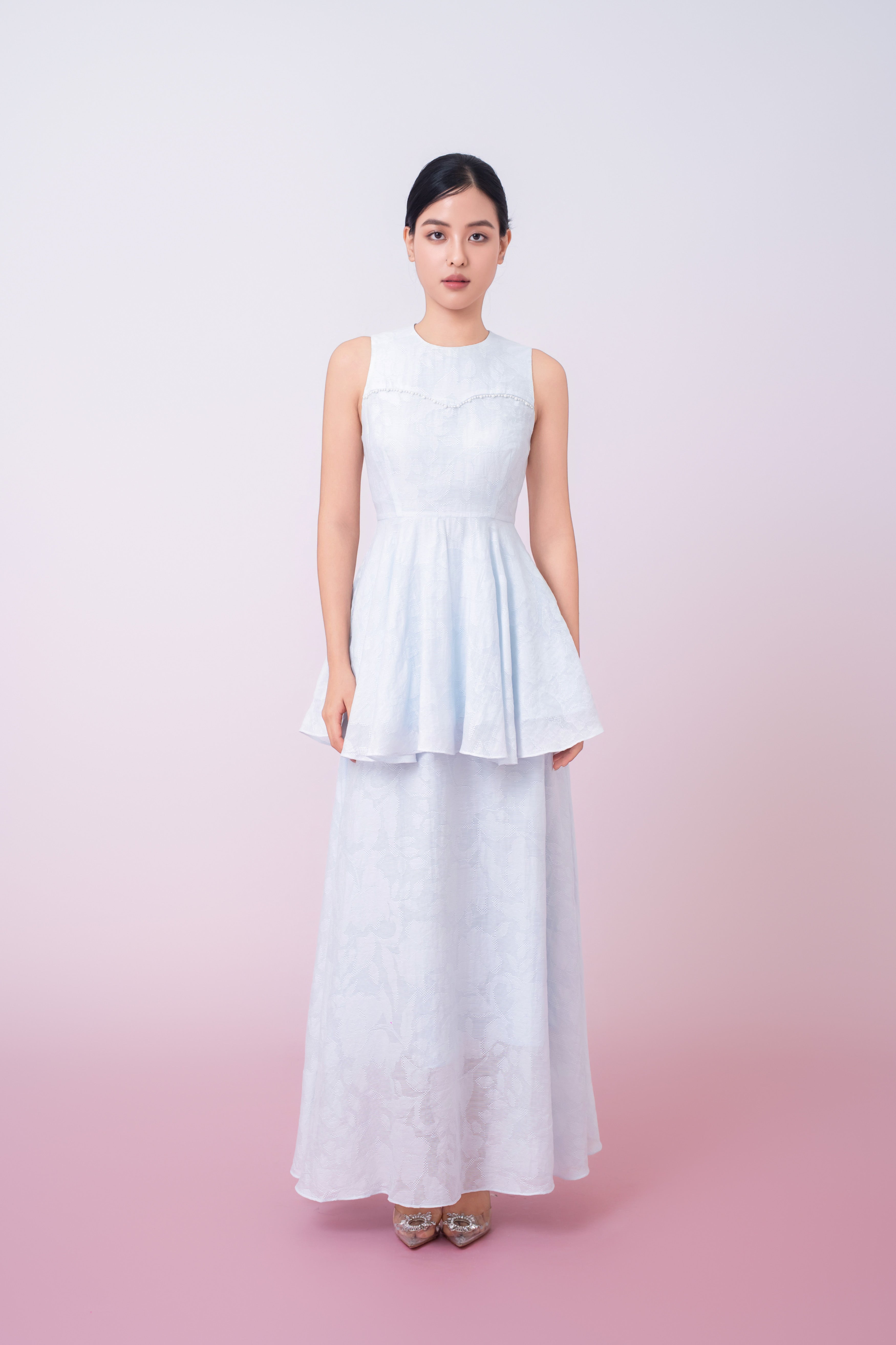 Khloe Blue Jacquard Long Skirt