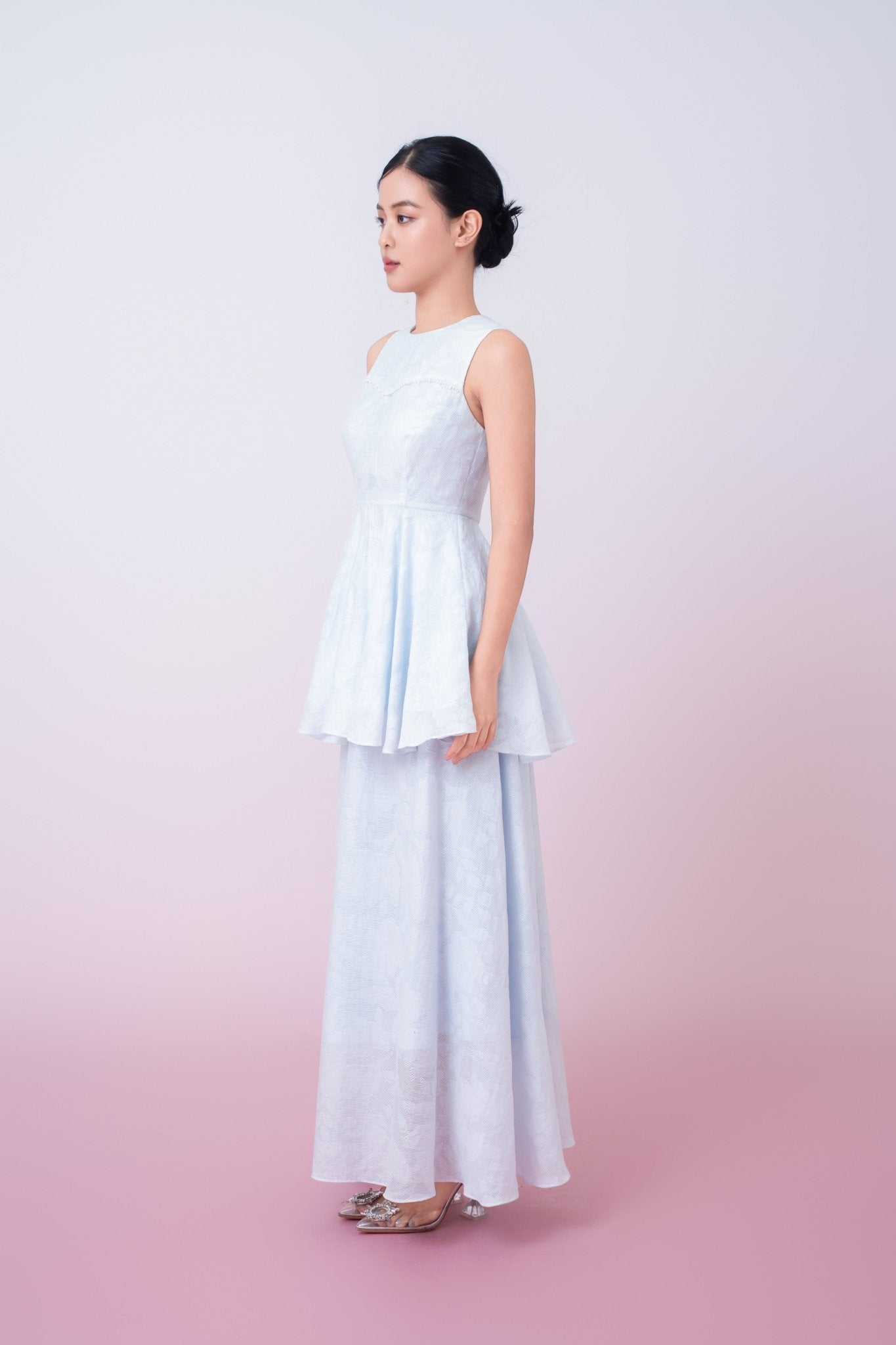 Khloe Blue Jacquard Peplum Top - Nimisski