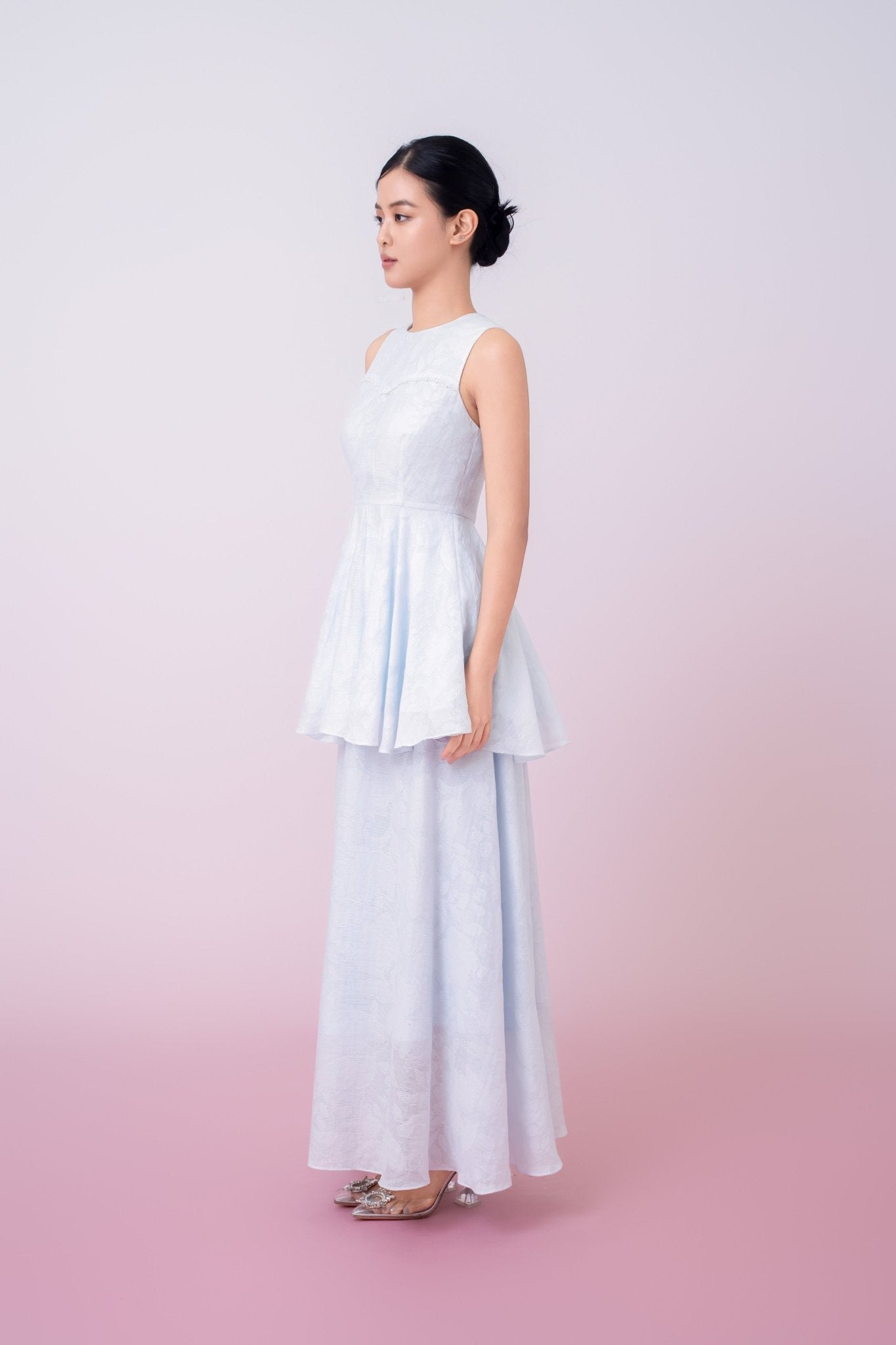 Khloe Blue Jacquard Long Skirt - Nimisski