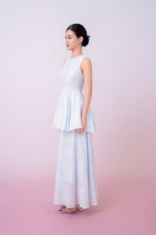 Khloe Blue Jacquard Long Skirt - Nimisski