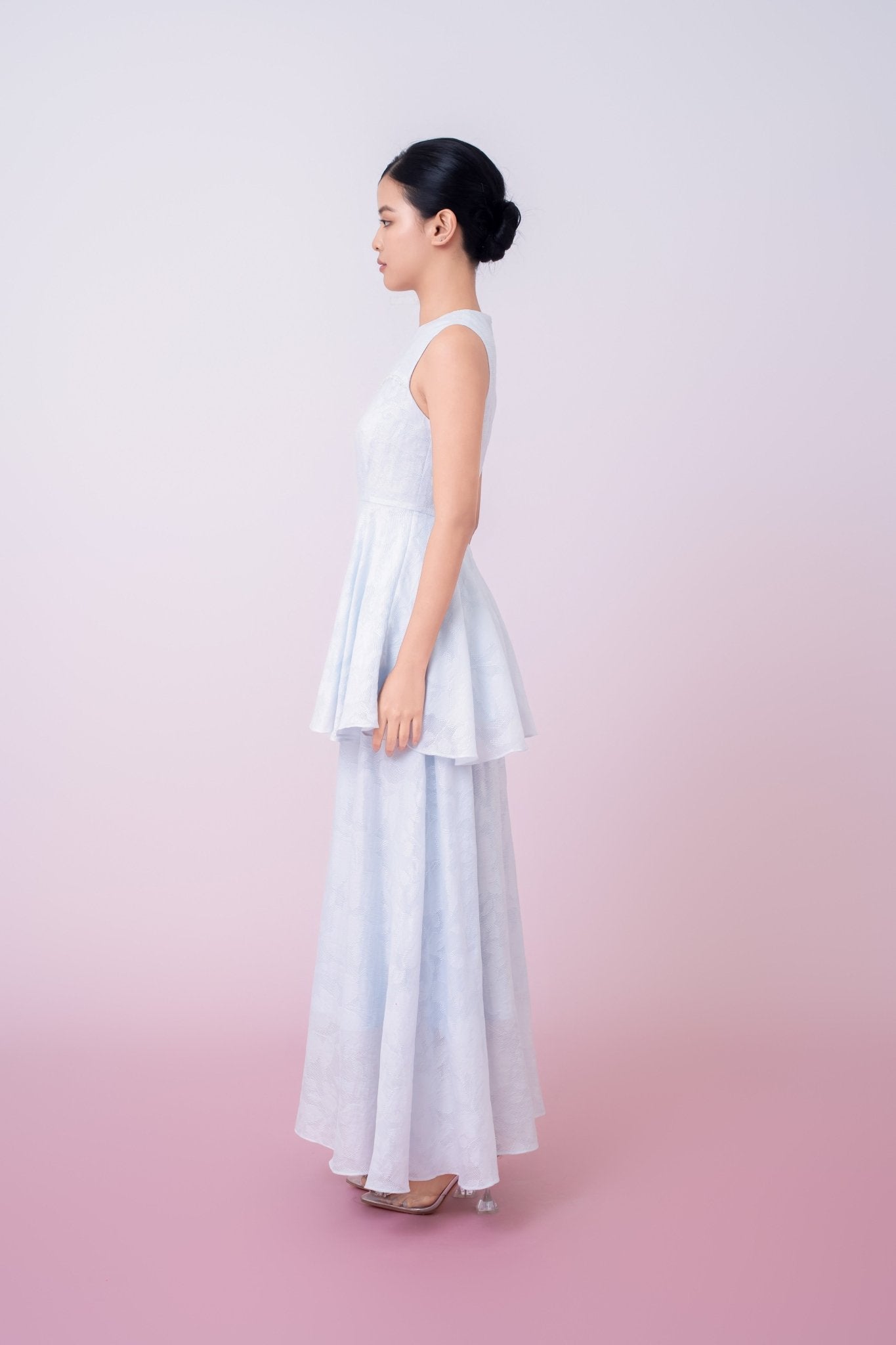 Khloe Blue Jacquard Long Skirt - Nimisski