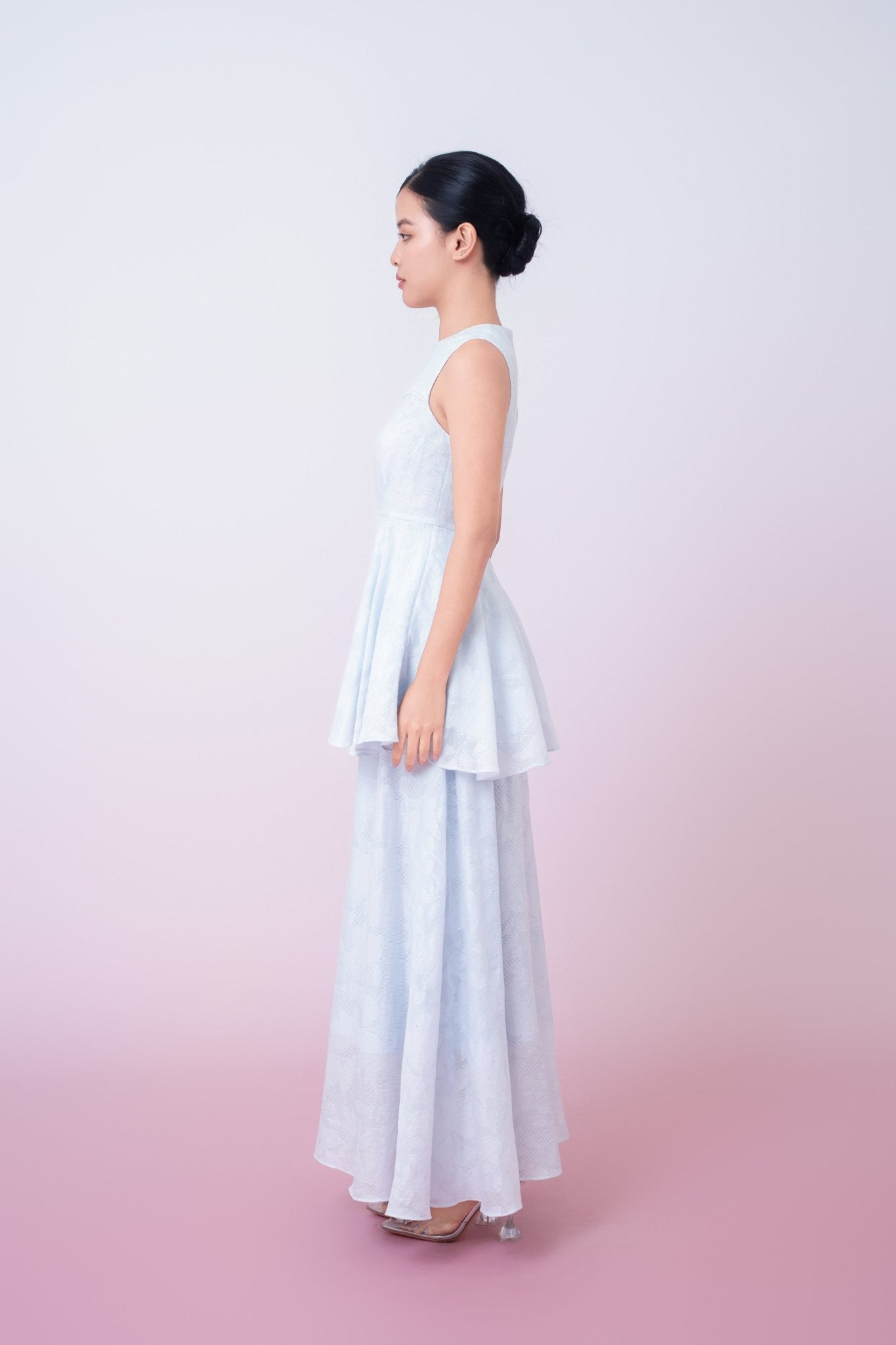 Khloe Blue Jacquard Peplum Top - Nimisski