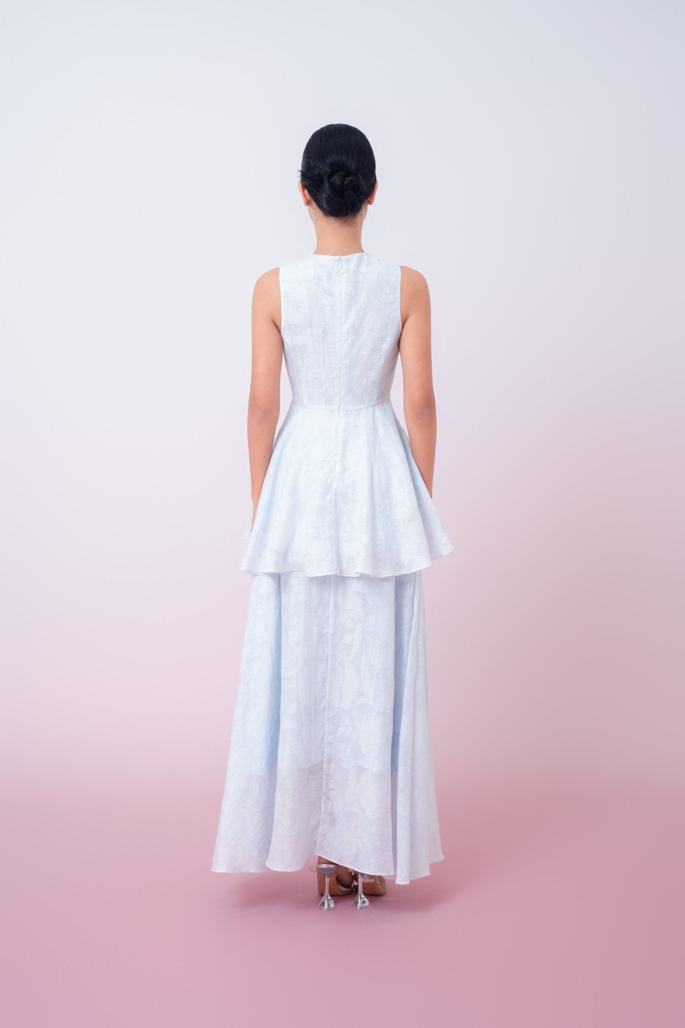 Khloe Blue Jacquard Peplum Top - Nimisski