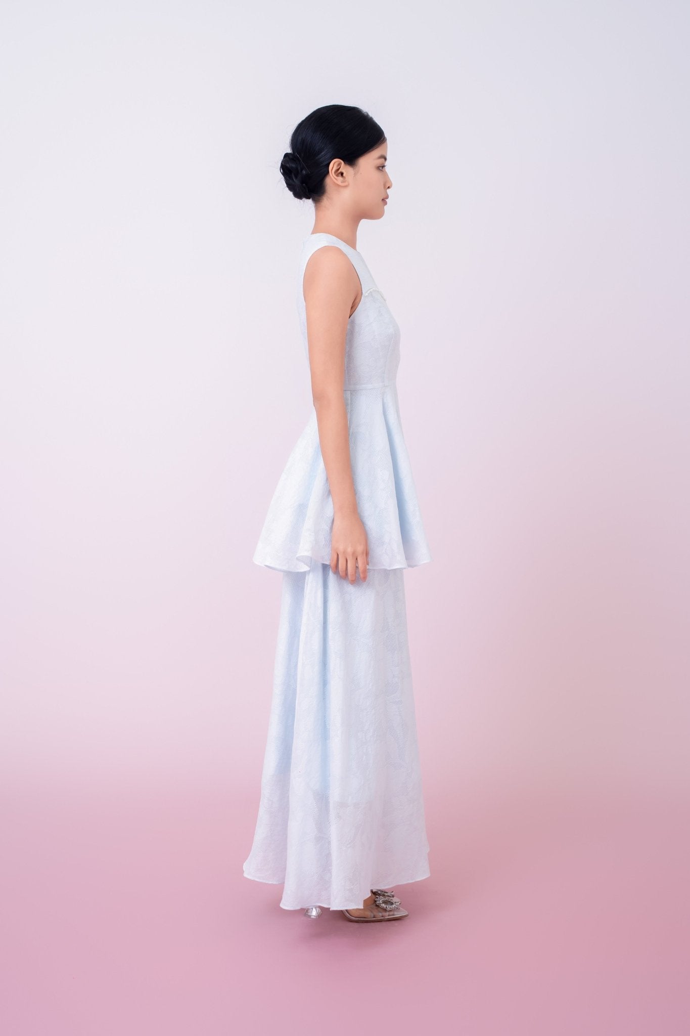 Khloe Blue Jacquard Long Skirt - Nimisski