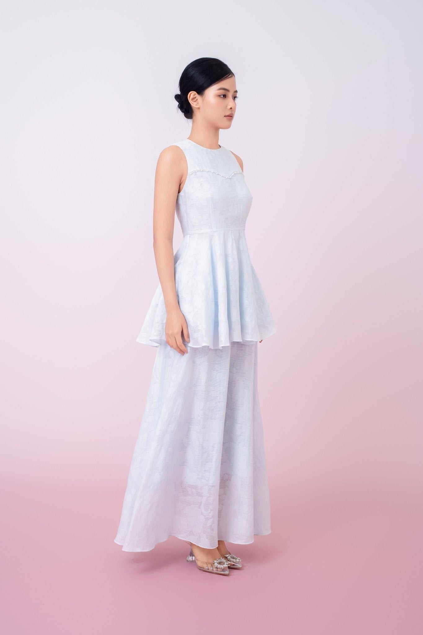 Khloe Blue Jacquard Long Skirt - Nimisski