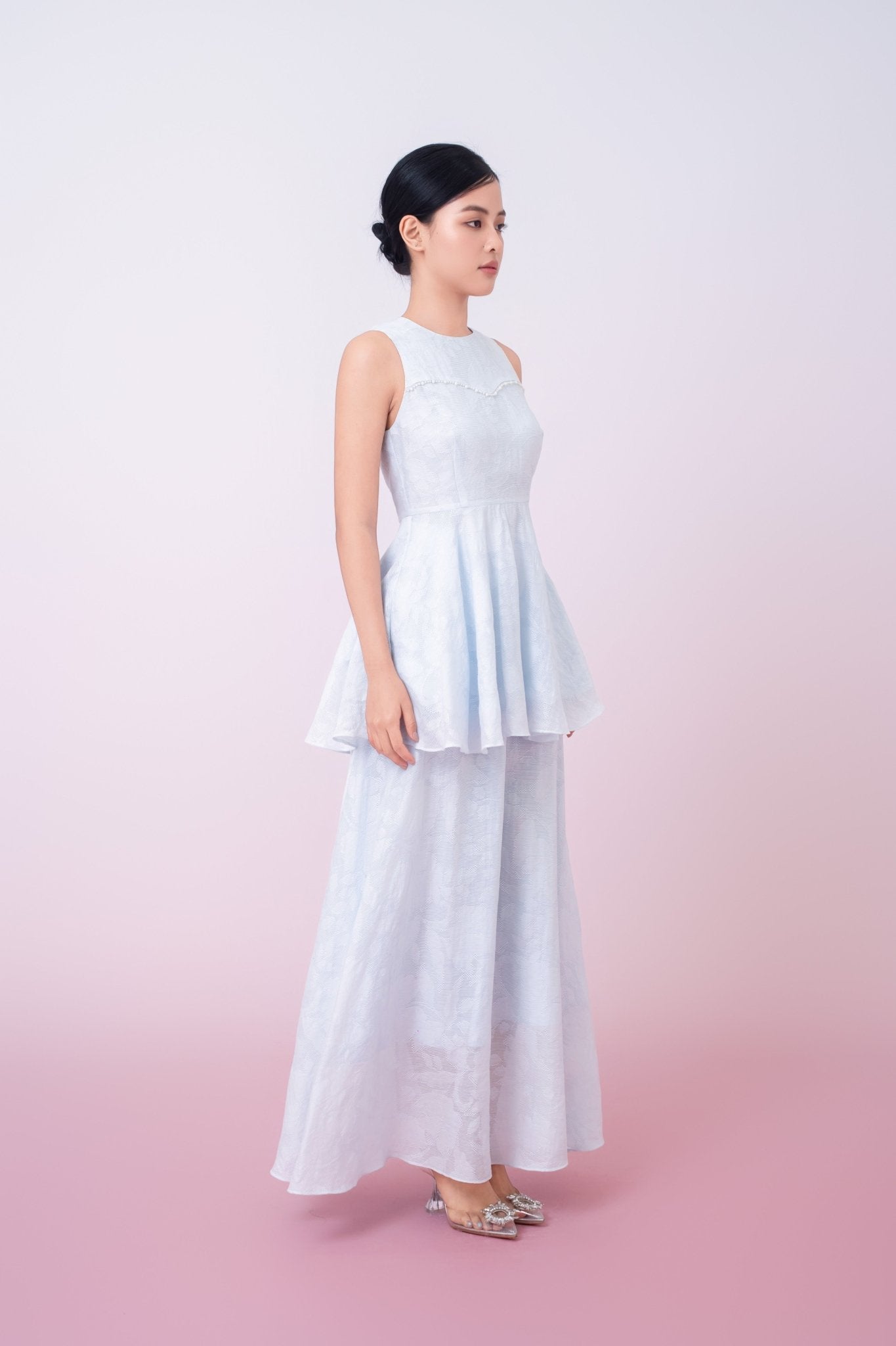 Khloe Blue Jacquard Peplum Top - Nimisski