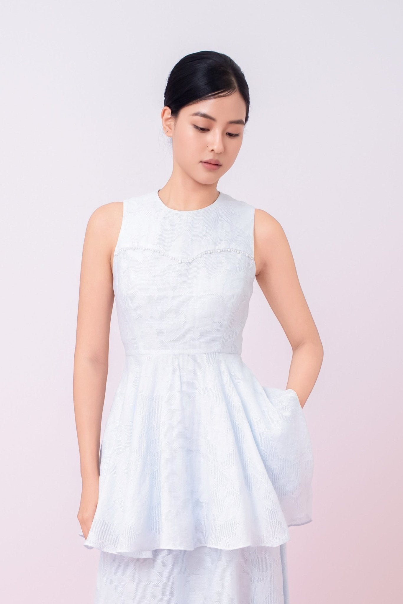 Khloe Blue Jacquard Peplum Top - Nimisski