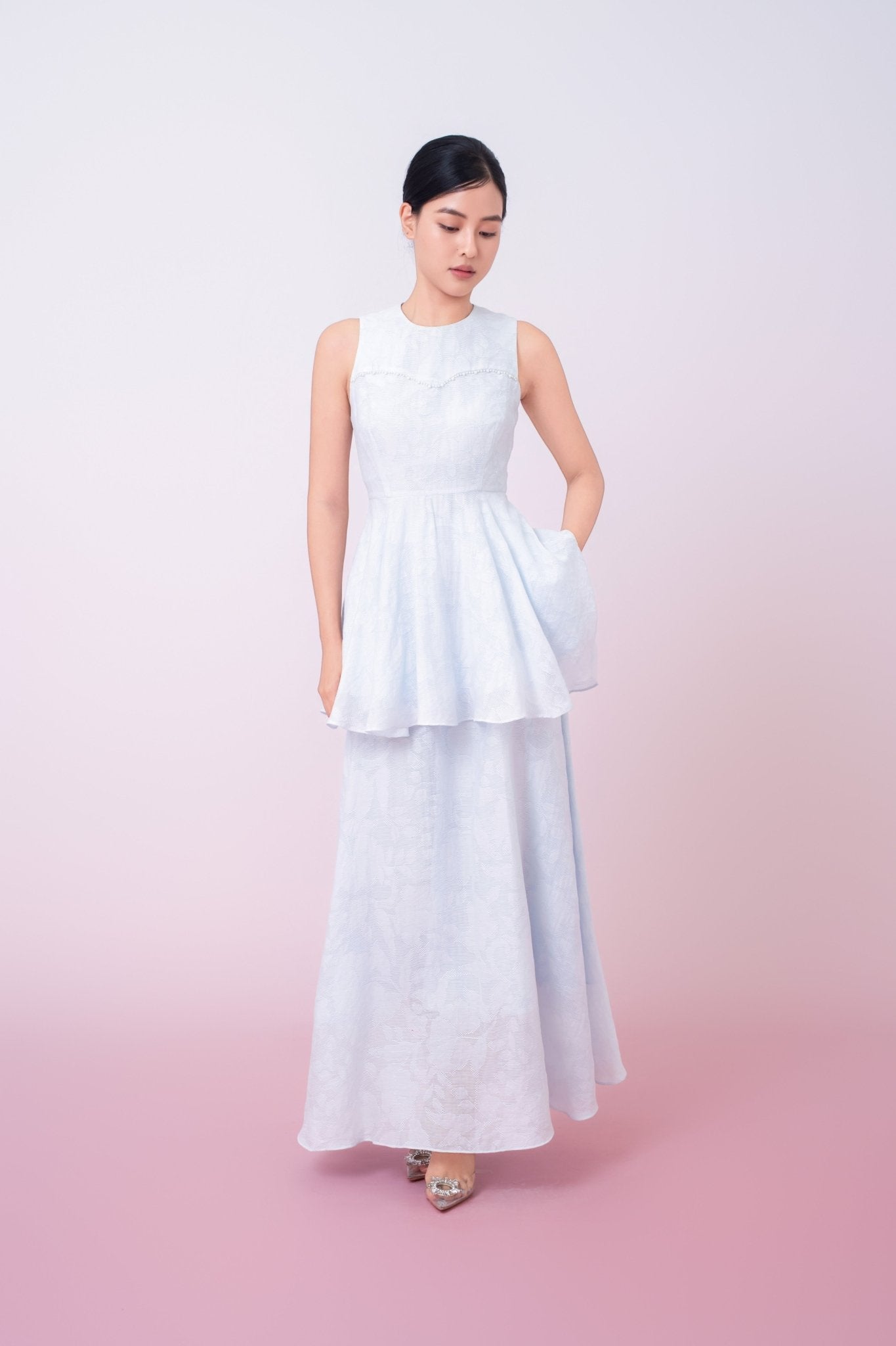 Khloe Blue Jacquard Long Skirt - Nimisski