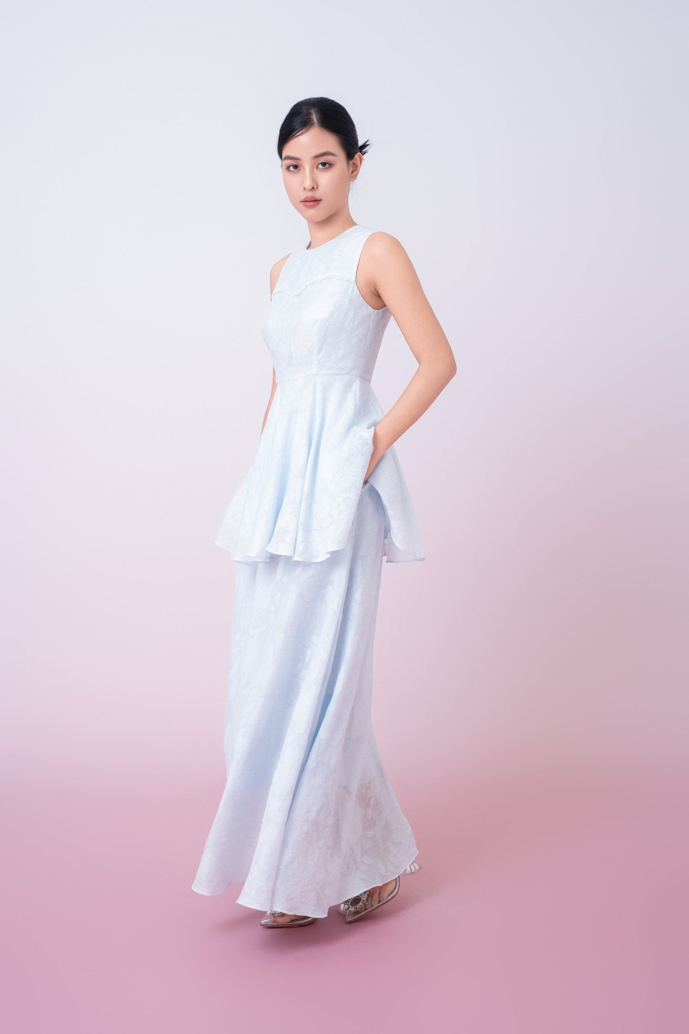 Khloe Blue Jacquard Long Skirt - Nimisski