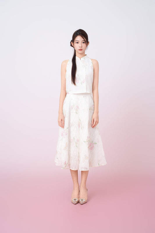Galiena Ivory Floral Embroidery Cheongsam Top - Nimisski