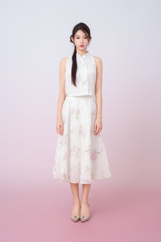 Galiena Ivory Floral Embroidery Cheongsam Top - Nimisski