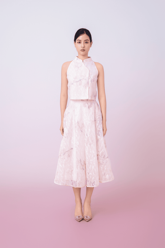 Galiena Light Pink Floral Embroidery Cheongsam Top - Nimisski