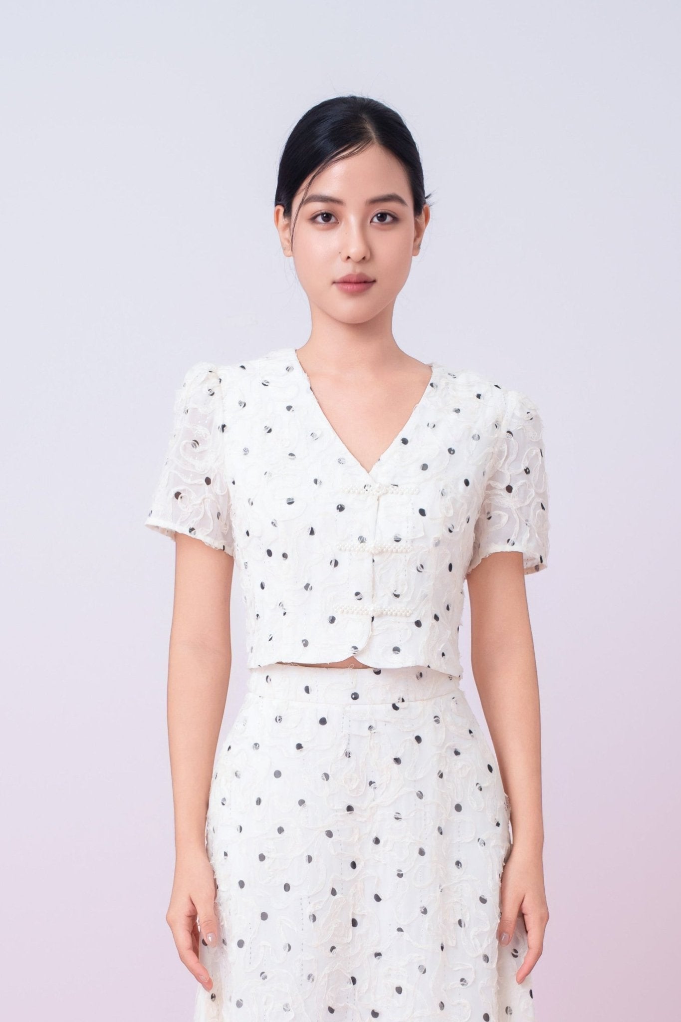 Joellyn White Embroidered V - Neck Short - Sleeve Top - Nimisski