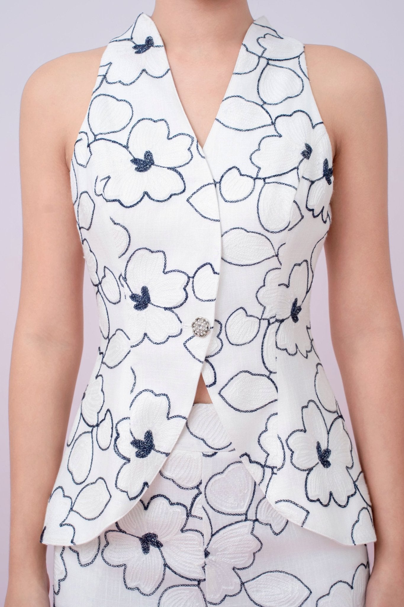 Joley Floral Embroidery In White Vest Top - Nimisski