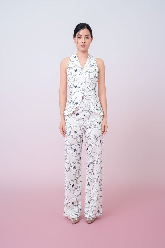 Joley Floral Embroidery In White Vest Top - Nimisski