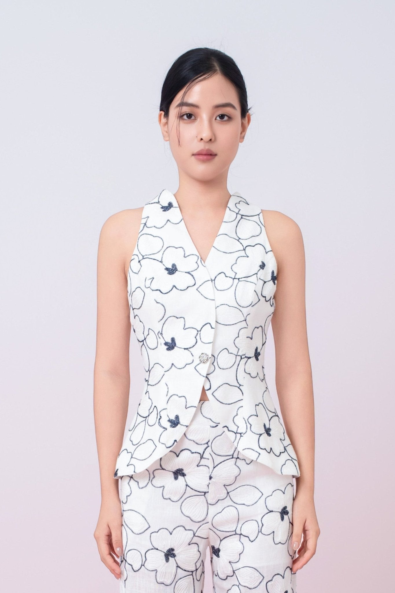 Joley Floral Embroidery In White Vest Top - Nimisski