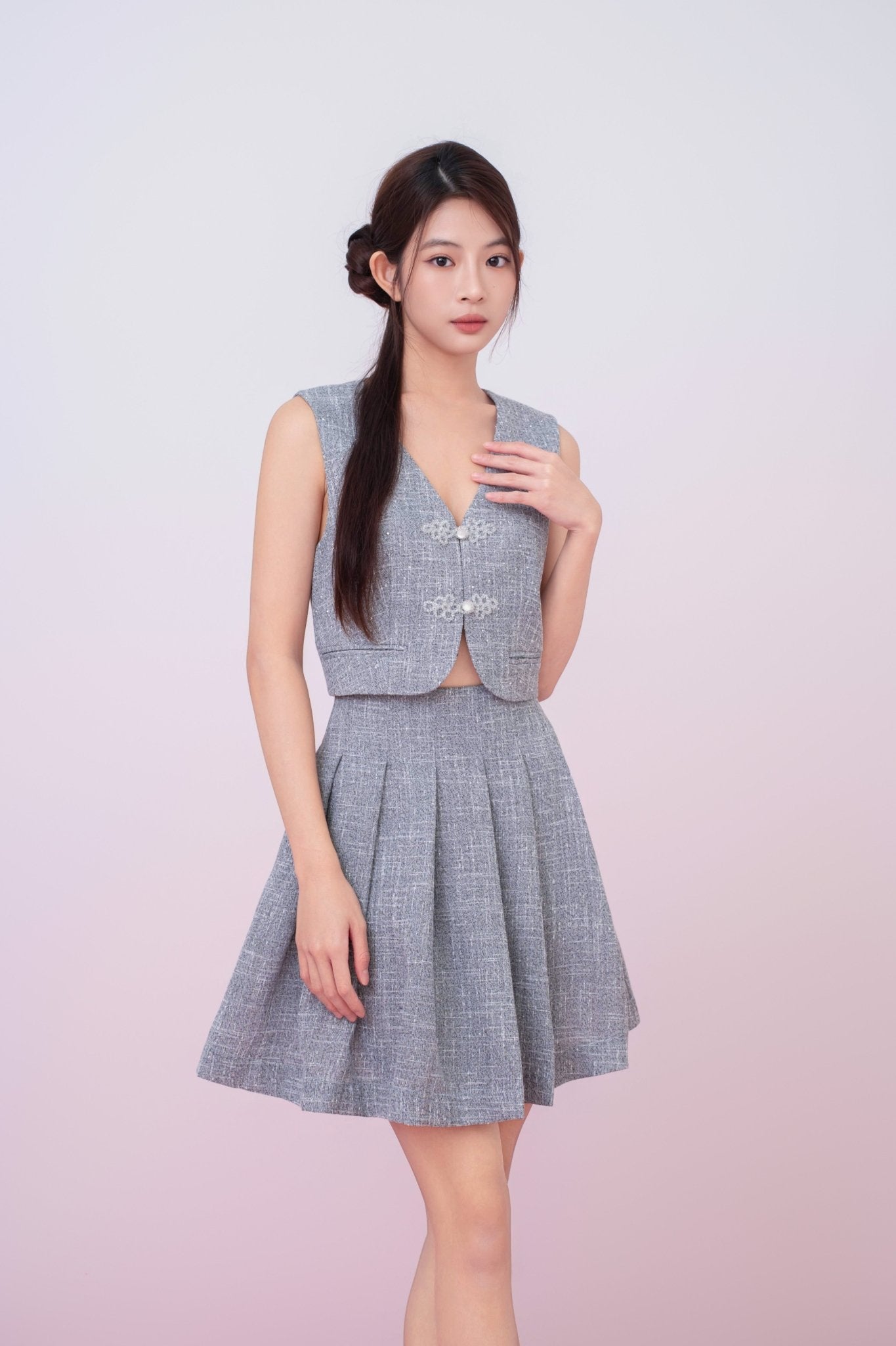 Katalina Grey Tweed V - Neck Vest - Nimisski