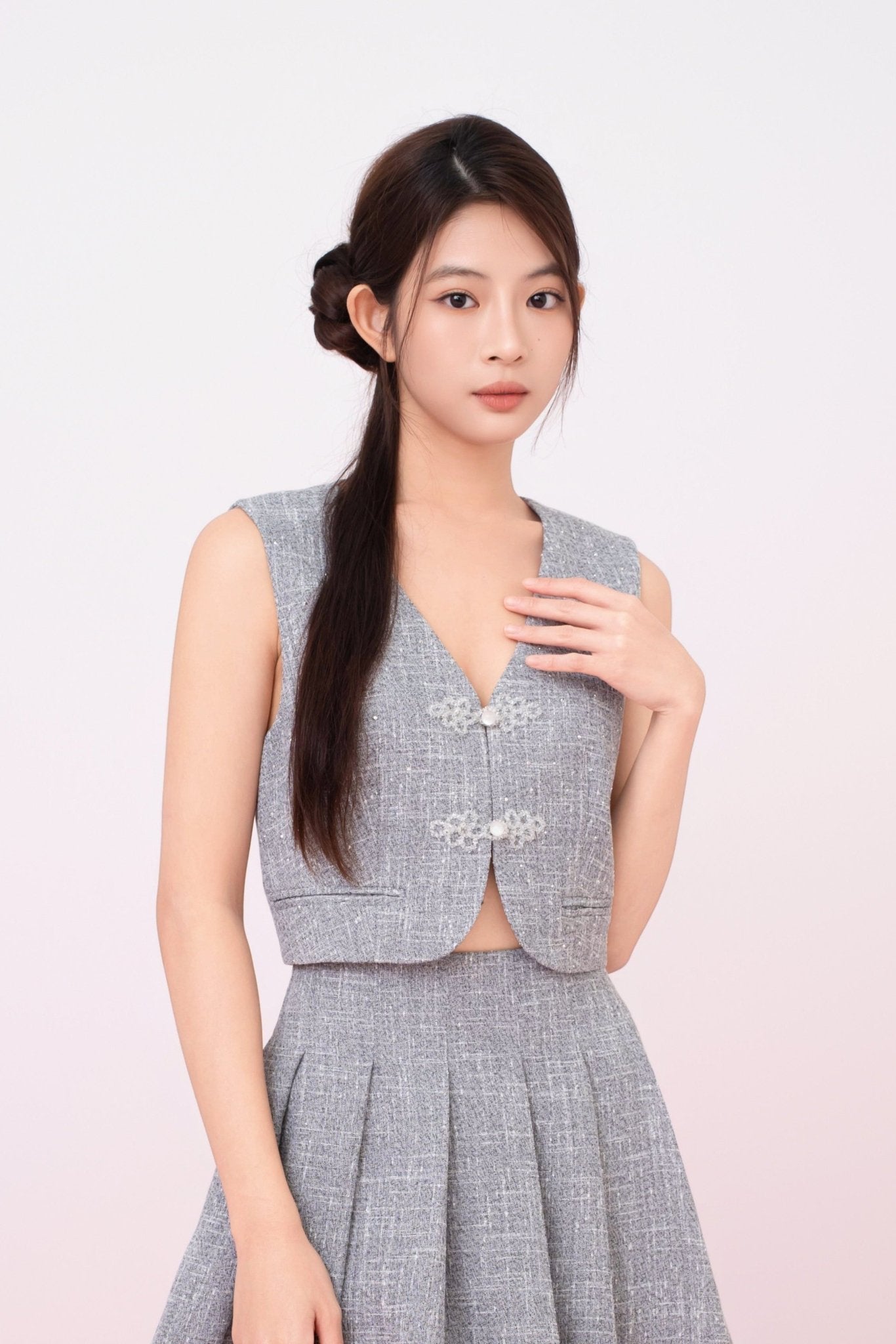 Katalina Grey Tweed V - Neck Vest - Nimisski
