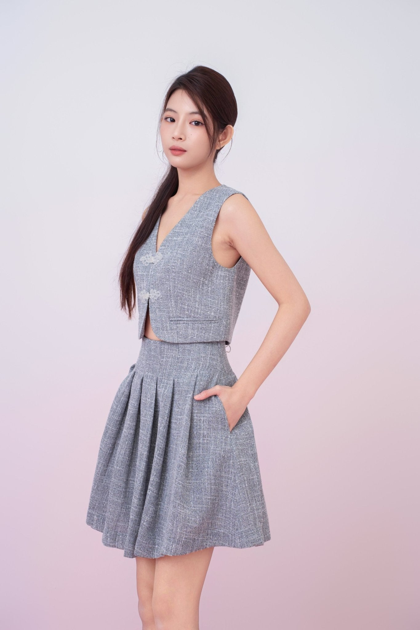 Katalina Grey Tweed V - Neck Vest - Nimisski