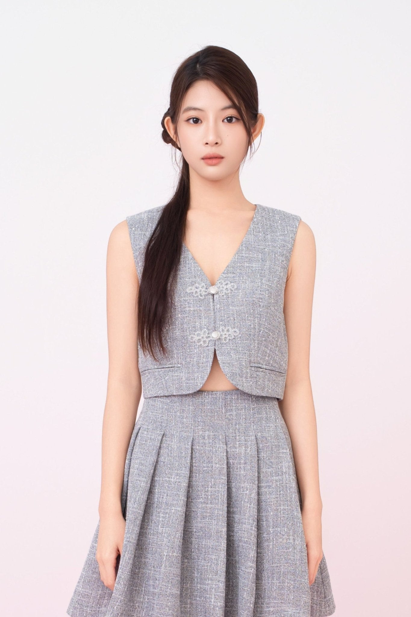 Katalina Grey Tweed V - Neck Vest - Nimisski