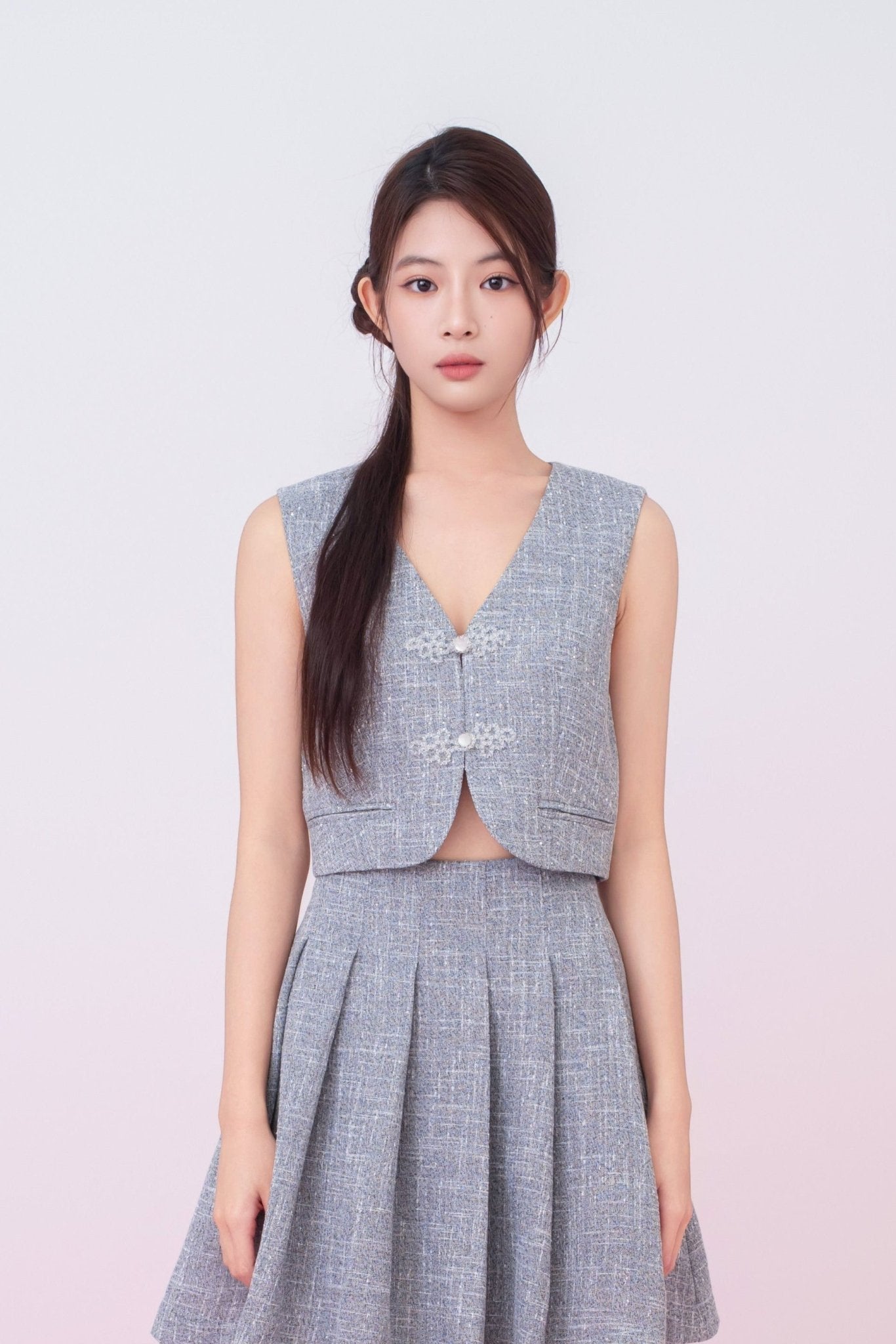 Katalina Grey Tweed V - Neck Vest - Nimisski