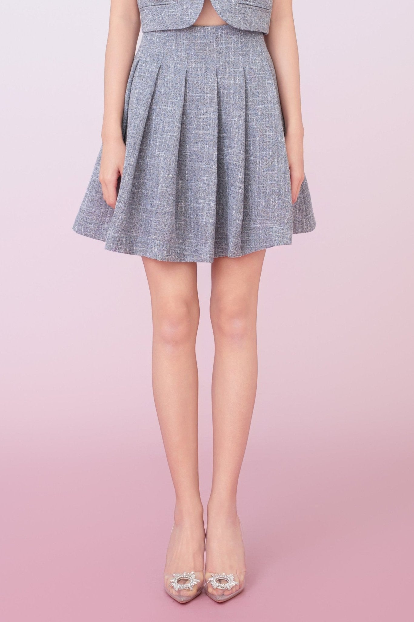 Katalina Grey Tweed Pleated Skirt - Nimisski