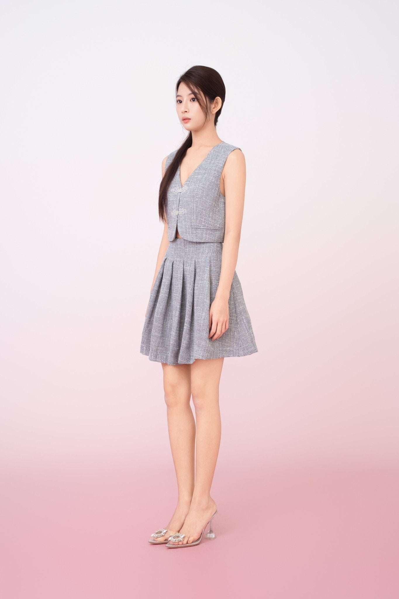 Katalina Grey Tweed V - Neck Vest - Nimisski