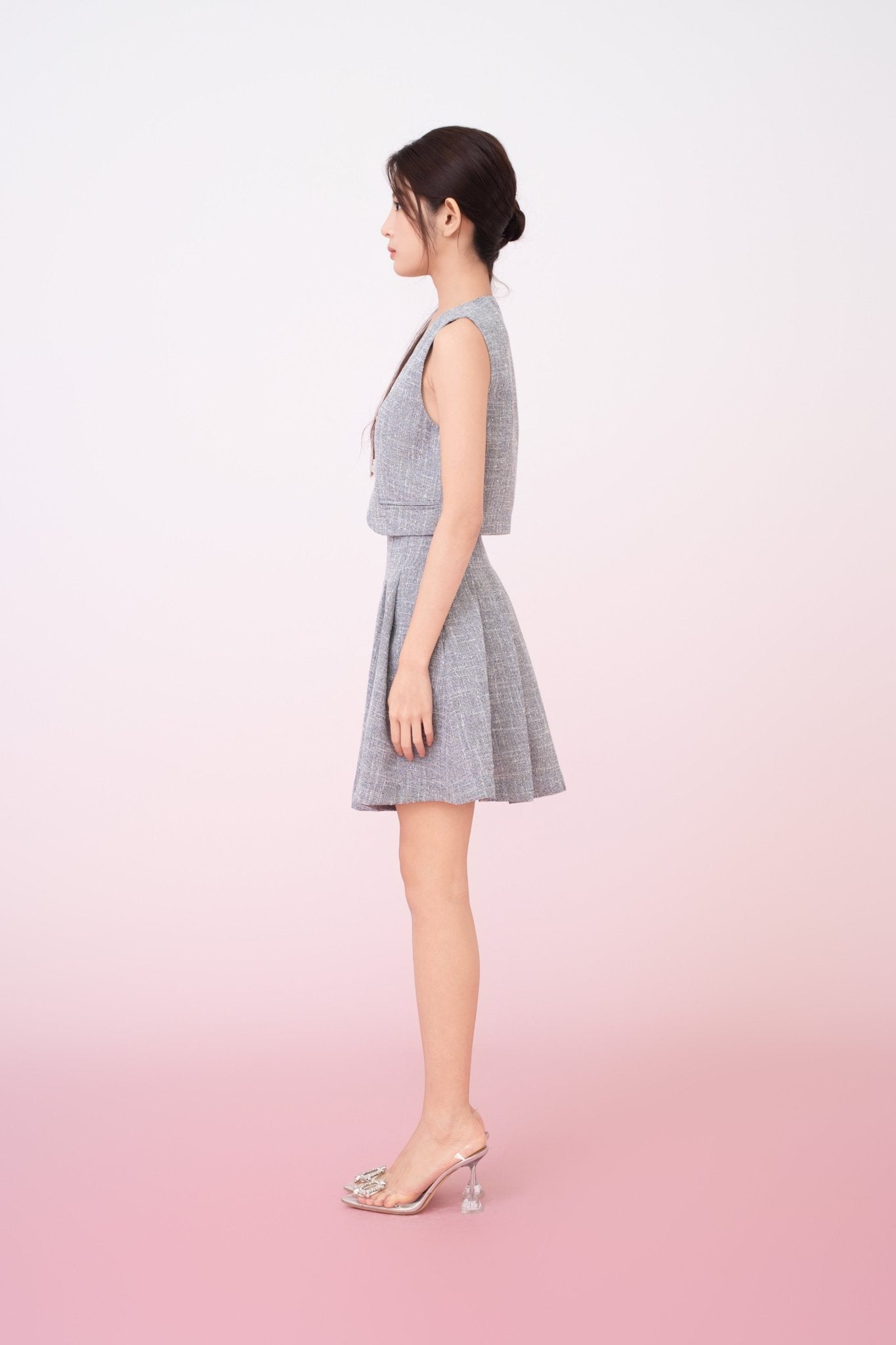 Katalina Grey Tweed V - Neck Vest - Nimisski